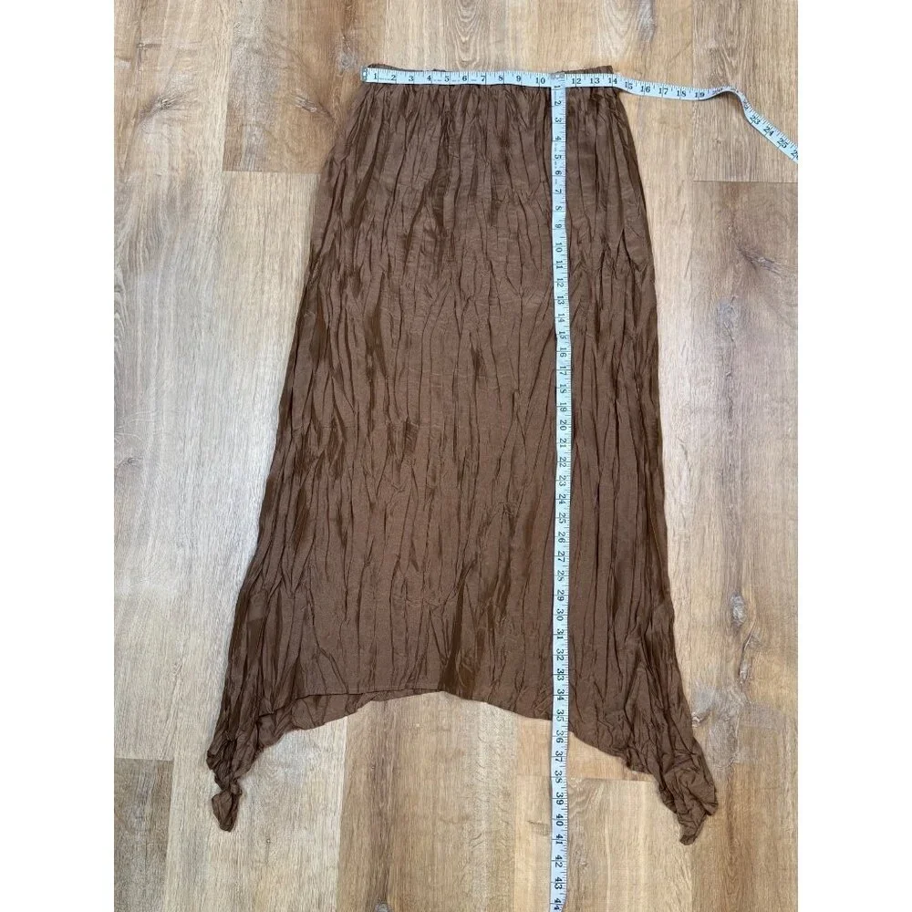 Marina Rinaldi Brown Textured Pleated 2-Piece Set Long Sleeve Shirt & Maxi Skirt